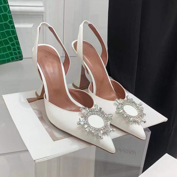 

amina crystal decorative dress shoes white satin high-heeled sandals pointed toesl sunflower footwear 10cm dinner dress shoe, Black