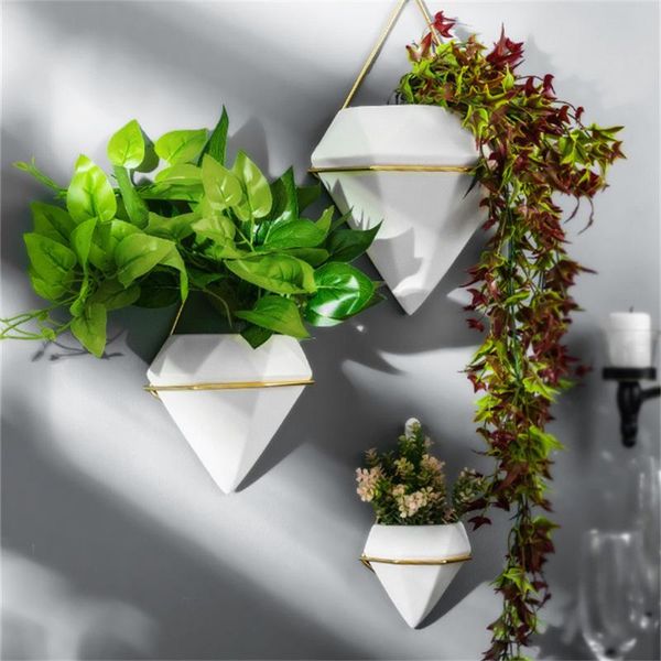 Vasen Keramik Blumentopf Eisen Pflanzenhalter Innenwandbehang Pflanzer Geometrische Vase Dekor Sukkulenten TöpfeVasen