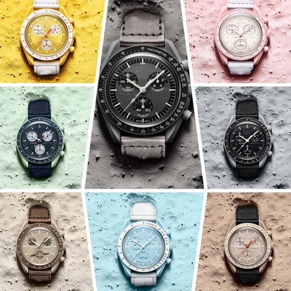 

aaa bioceramic planet moon mens watches full function quarz chronograph watch mission to mercury 42mm nylon luxury watch limited edition mas, Slivery;brown