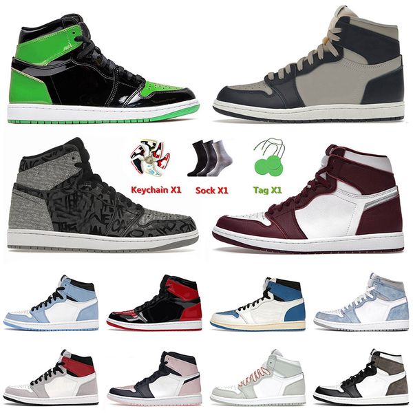 

2022 high 1 1s mens basketball shoes patent green georgetown carbon bubble gum bordeaux denim jorden1s men women trainers sneakers 36-46
