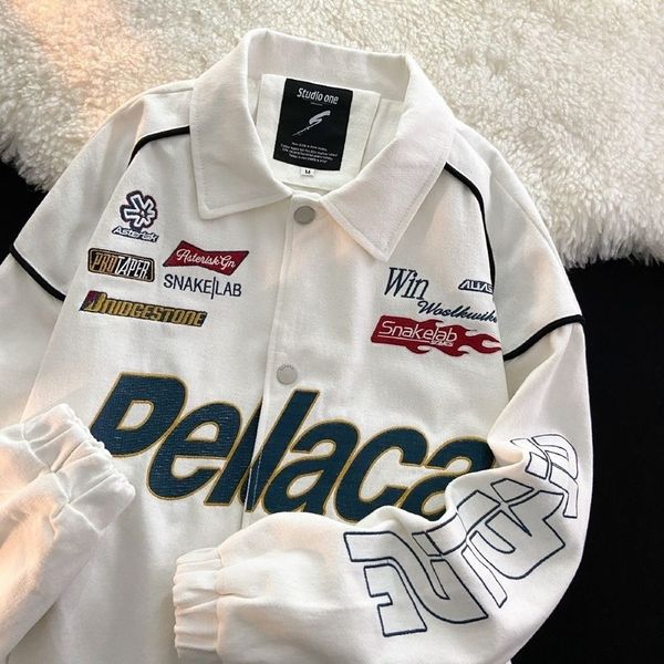 

motorcycle jacket american hiphop letter embroidery men y2k vintage lapel fashion clothing trends 220727, Black;brown