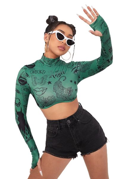 

figure graphic crop thumb hole j80v#, White