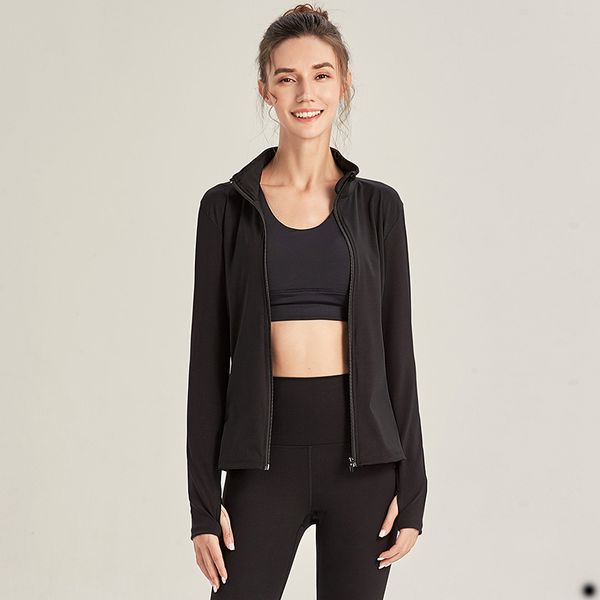 

yoga lues jacket running fitness coat thumb hole sports quick dry breathable elasticity tight gym clothes women zipper shirt yw1250-2