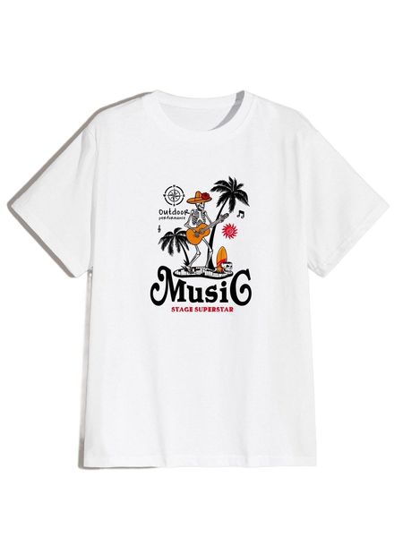 

romwe guys skeleton letter graphic tee f4mp#, White;black