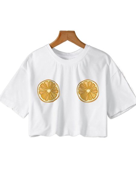 

plus lemon print crop tee m1rd#, Black