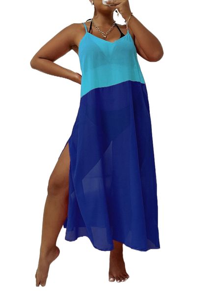 

plus colorblock split cover up y5f1#, Black