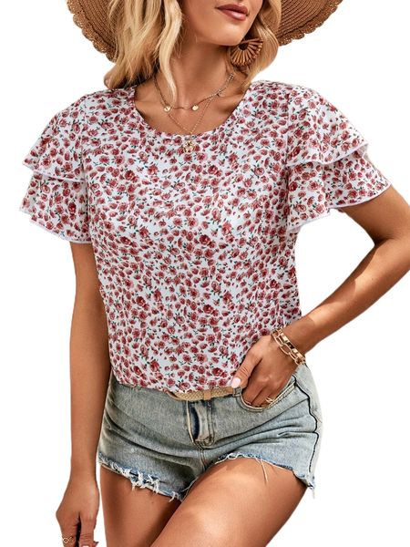

ditsy floral print butterfly sleeve blouse f4vi#, White