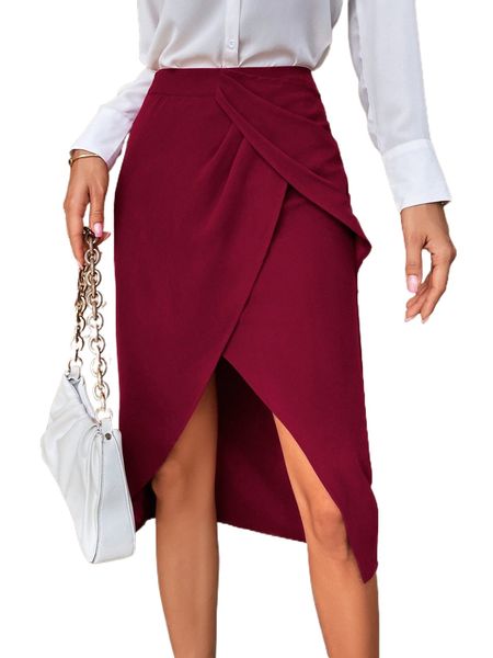 

solid wrap skirt b4z7#, Black