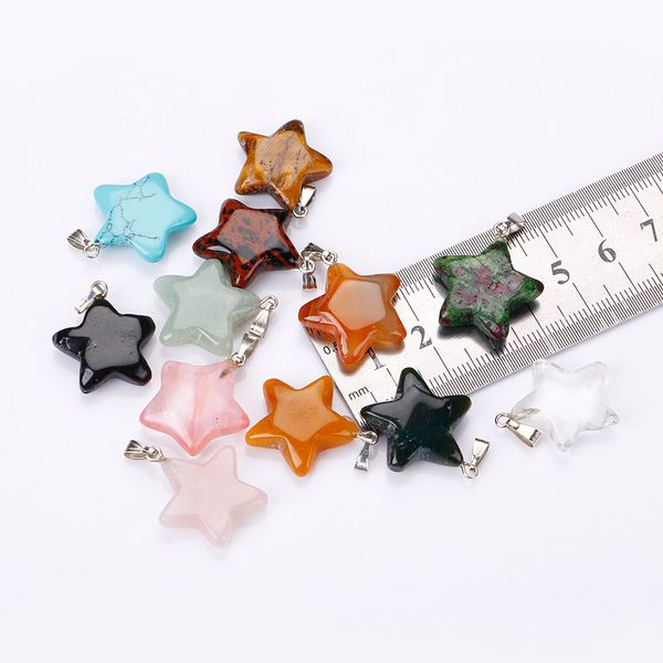 

natural stone chakra reiki healing quartz crystal star pendant necklace for women jewelry, Silver
