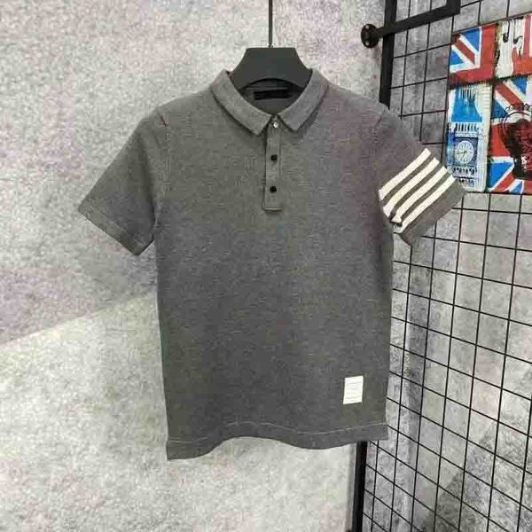

summer mens designer t-shirts loose polo shirts fashion brands brown men's thom casual shirts luxury clothing street short sleeves t1, Blue
