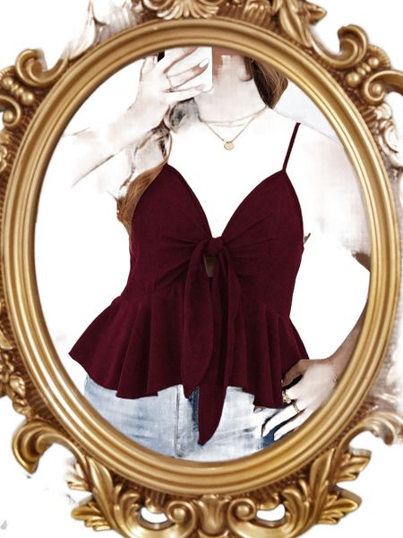 

plus knot front peplum cami b2ms#, Black