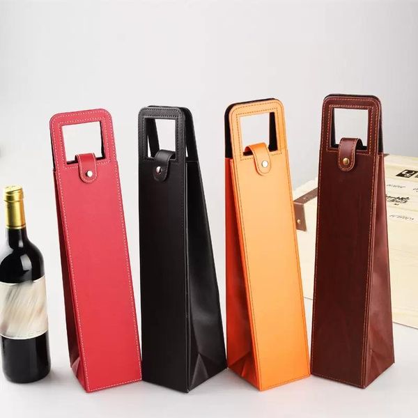 Yeni sarma pu deri şarap şampanya hediye ambalaj seyahat çantası tek organizatör şaraplar şişe hediyeleri çanta envanter toptan