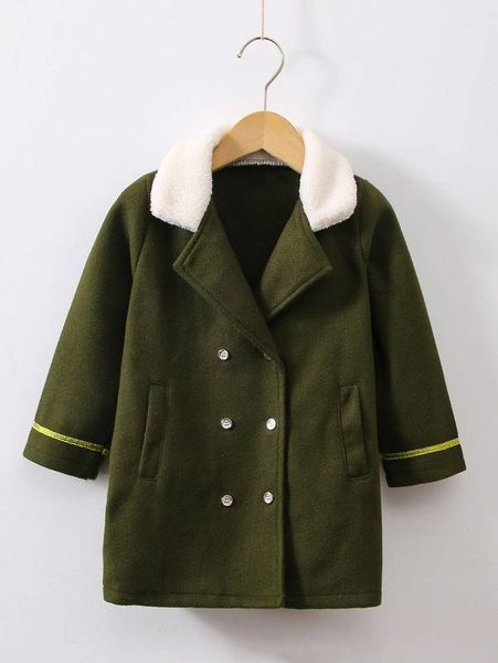 

toddler boys borg collar double breasted contrast tape overcoat she, Blue;gray