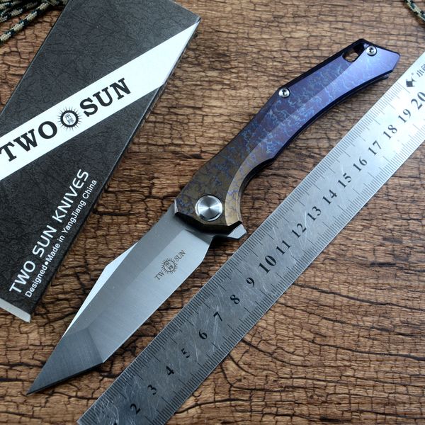 Two Sun TS43 Flipper dobr￡vel faca D2 Cetina Blade Gift Di￡rio ca￧a di￡ria ao ar livre colorido colorido titanium hands engrenagem ferramenta de sobreviv￪ncia