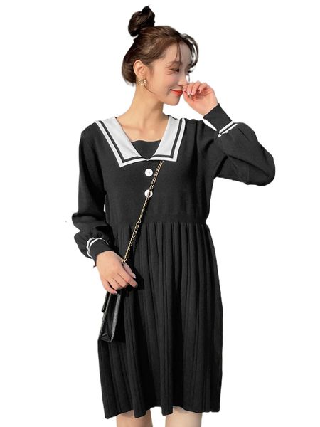 

dazy striped trim pleated sweater dress p3wb#, White;black