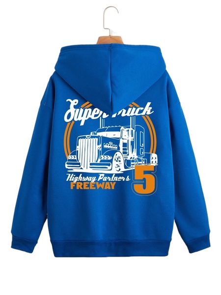 

car & letter graphic zip up thermal lined hoodie x0c9#, Black