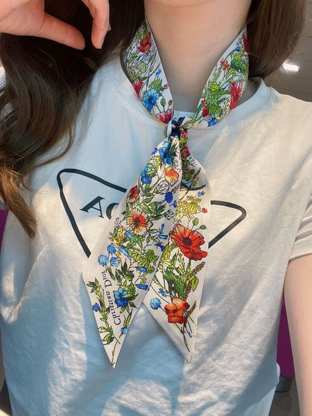 

6 100cm designer letters print floral silk scarf headband for women fashion scarves shoulder tote luggage ribbon head wraps double ribbon jg, Blue;gray