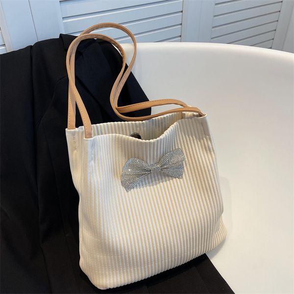 

designer buket bag 3 colors advanced stripe shopping one shoulder messenger underarm bags in pu with bow tag