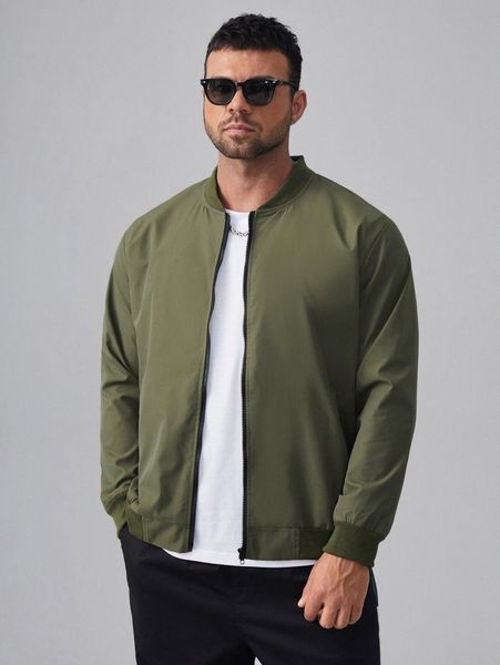 

extended sizes men zipper up bomber jacket m1ym#, Black;brown