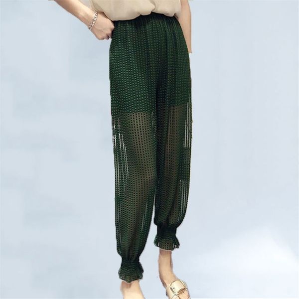 

2019 new summer mesh elastic waist sunscreen pants women elegant loose trousers women ankle-length pants pantalones mujer 148 t200606, Black;white
