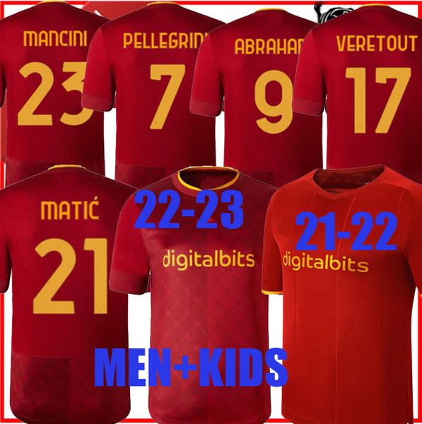 

21 22 23 soccer jerseys roma home final matic pellegrini abraham 2022 2023 totti zaniolo dzeko mancini kumbulla men and kids kit football el, Black;yellow