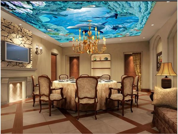 Benutzerdefinierte jegliche größe tapete meer tiere bunte koralle delphin fish zenith deckenbild mural für wohnzimmer schlafzimmer malerei dekor