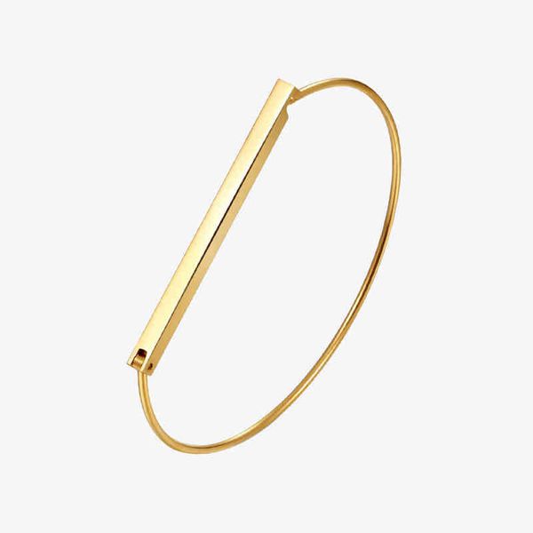 

bangle personalized custom engraving name flat bar cuff bracelet gold color for women 220322, Black