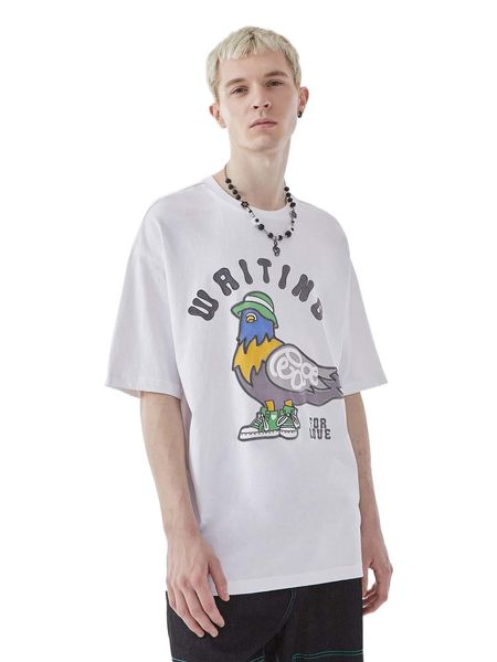 

men slogan & cartoon graphic drop shoulder tee i6gq#, White;black