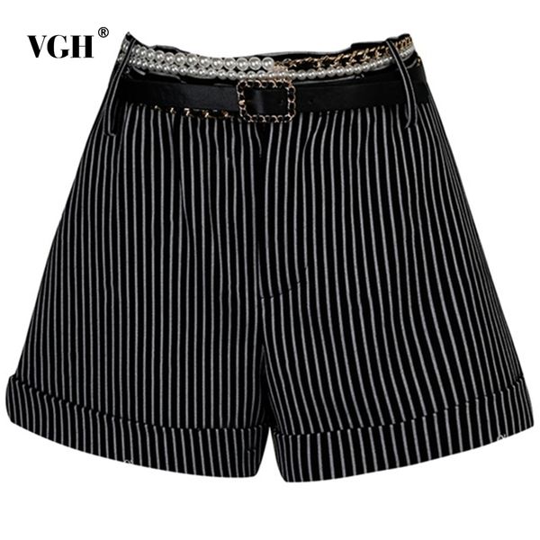 

striped embroidery short for women high waist patchwork pearl sashes casual loose straight shorts female summer fashion 210507, White;black