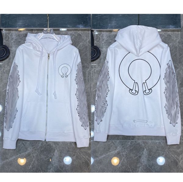 

mens designer fashion sweatshirts classic brand ch loose hoodie horseshoe sanskrit print luxury zipper jacket pullover hooded coat women sw, Black