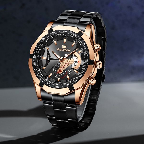 

steel band men's watch sports luminous calendar watch, Slivery;brown