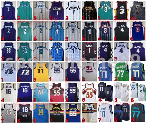 Camisa de basquete retro All Men costurada Ja Morant Luka Doncic Karl Malone Allen Iverson Hill Erving McGrady LaMelo Rodman Bogues Johnson Payton Shirt Jerseys