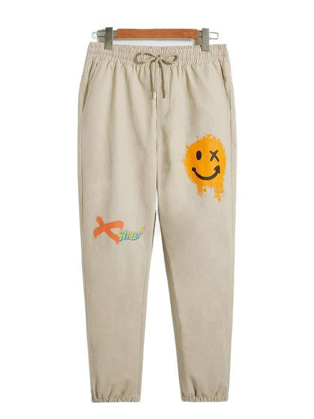 

men cartoon graphic drawstring waist pants 04b2#, Black