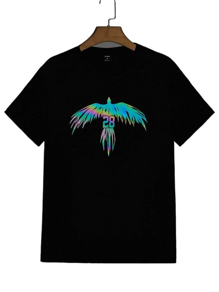 

men reflective bird and number print tee 1576#, White;black