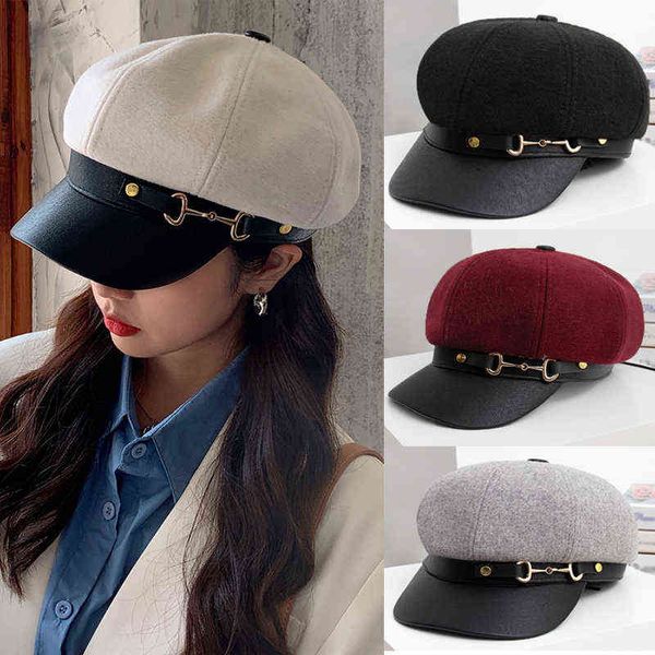 Vintage Homens Homem Militar Militar Spring Autumn Hats Black Ladies Boina Caps de Top Capitão Capitão Cadeto Cadeto Octogonal J220722