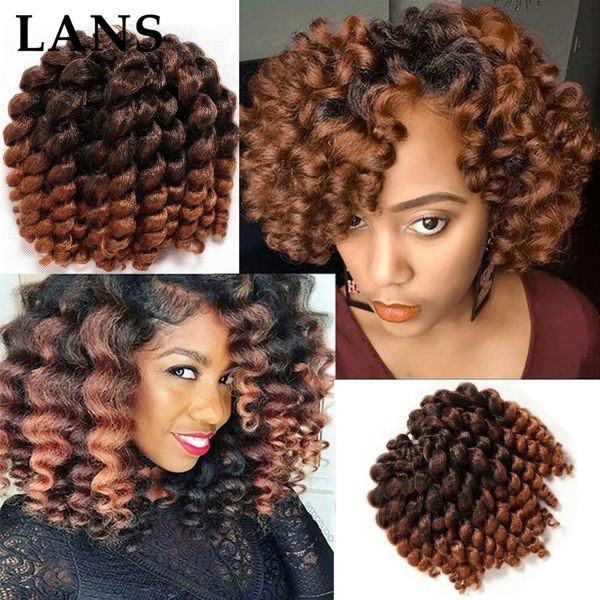 

wand curl hair 8 inch jamaican bounce synthetic crochet twist braids hair extension 20strands/pack ls08, Black