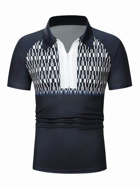 

men geo print zipper polo shirt s1dj#, White;black