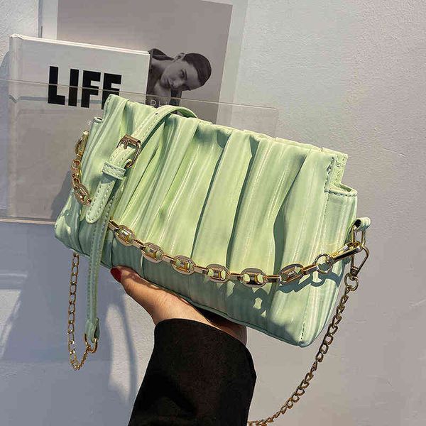 

evening bags fashion pu leather small armpit shoulder with pleats for women 2022 summer chain handbag and purses folds crossbody bag 220428