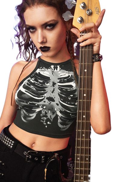 

romwe punk rock skeleton print tank j7od#, White