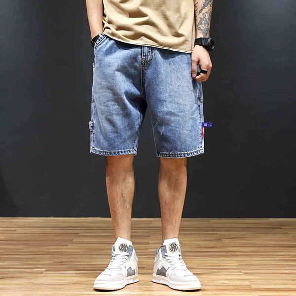 

men's jeans summer large 5-piece pants, men's casual fashion, multi pocket loose pants kfxh, Blue