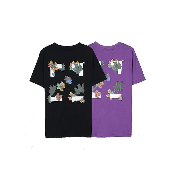 

off designer t shirt for men male 2022 summer loose tees fashion cross leaf paintings arrow tshirts 1192, White;black