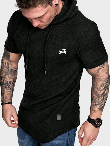 

men patch detail drawstring hooded tee l9sz#, White;black