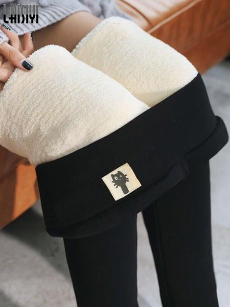 

winter womens leggings sherpa fleece lined thermal skinny legging high waist cashmere s-5xl cold weather warm pants, Black