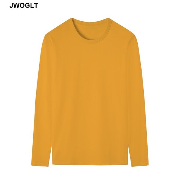 Autunno Mens magliette coreano casual 100% cotone colori solidi morbido di base manica lunga nero giallo bianco Tee Shirt 5XL supera i T 201116