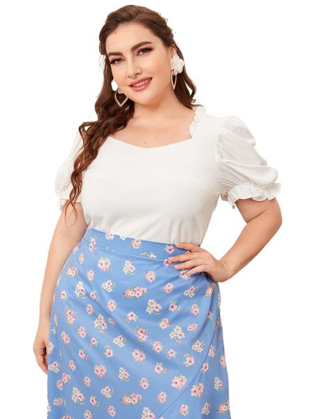 

plus 1pc puff sleeve frill trim y2mq#, Black