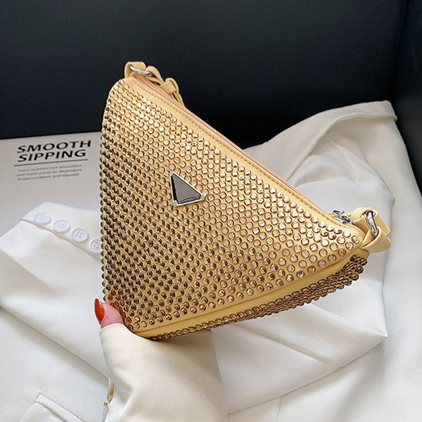 

luxury zircon nylon shoulder crossbody triangle bags for women 2022 solid women's designer small handbag female trend armpit bag