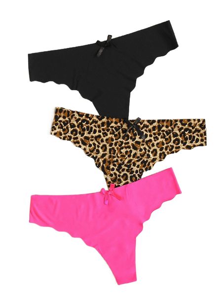 

3pack leopard scallop trim panty set p5xr#, Black;red