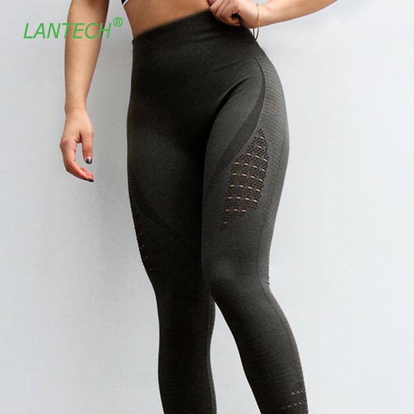 

lantech women yoga pants sports running sportswear stretchy fitness leggings seamless tummy control gym compression tights pants 220805, Black