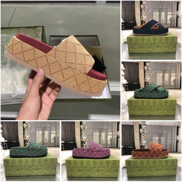 

2022 designer women sandal canvas platform slippers real leather beige brick red colors beach slides slipper outdoor party classic sandals, Black