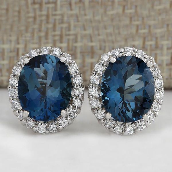 Ohrstecker, zarter blauer runder Saphir-Ohrring für Frauen, 925, vollständig gepflastert, glänzender CZ-Stein, Schönheit, Geschenk, Statement-Ohrringe, JewelryStud